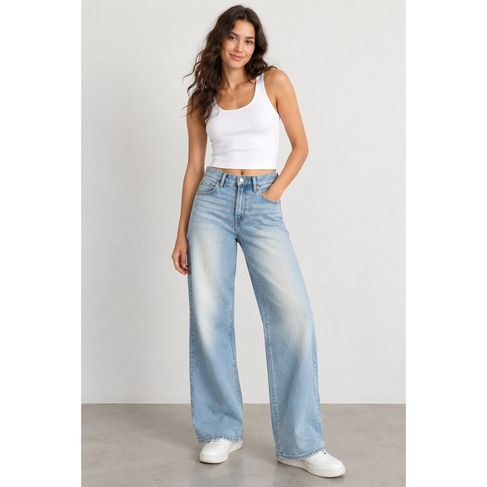 Old Navy Womens 2 High Rise WOW Wide Leg Jeans Light Wash Stretch Denim